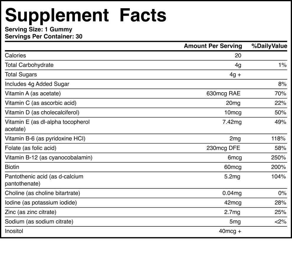 MultiVitamin ingredients